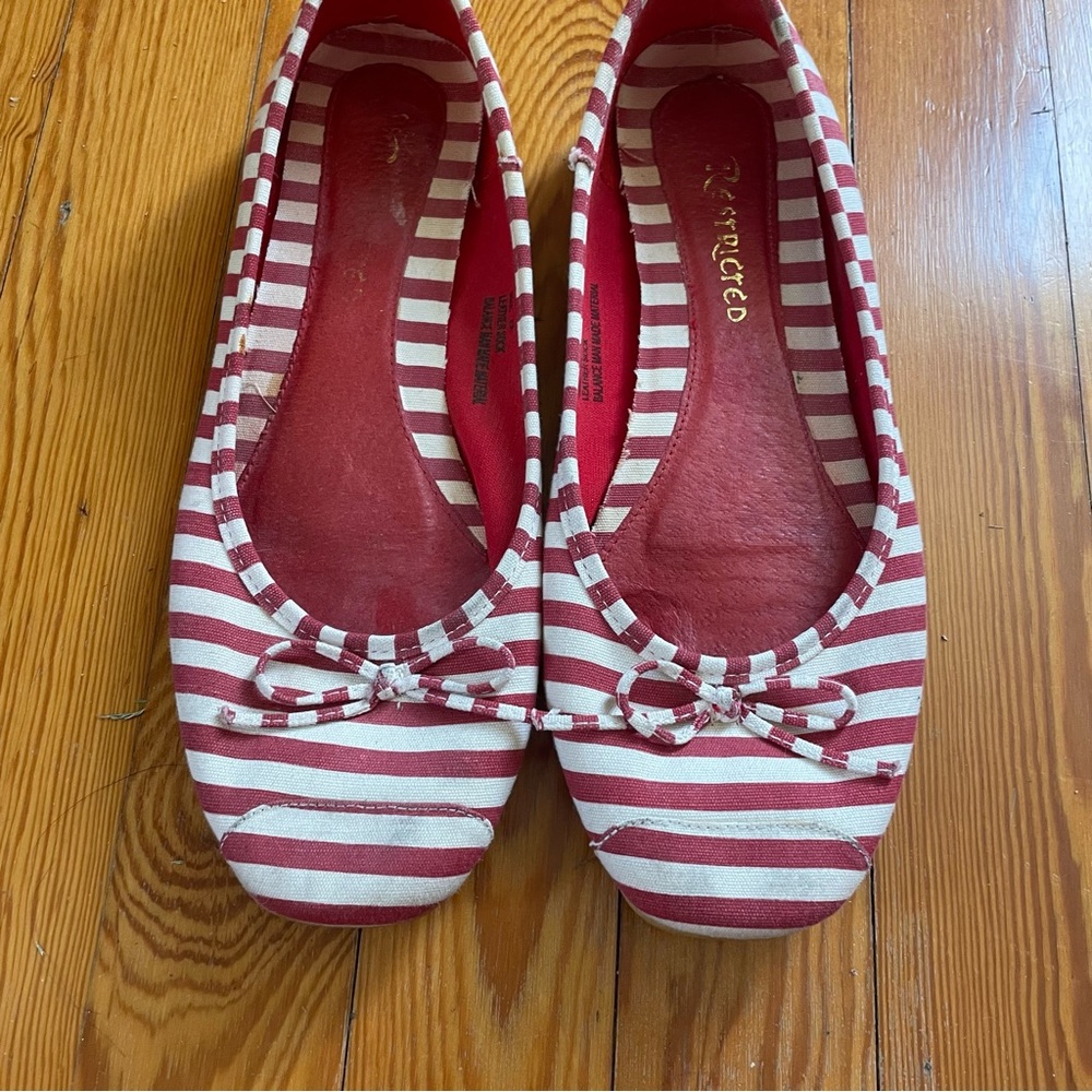 Restricted Red and White Striped Flats